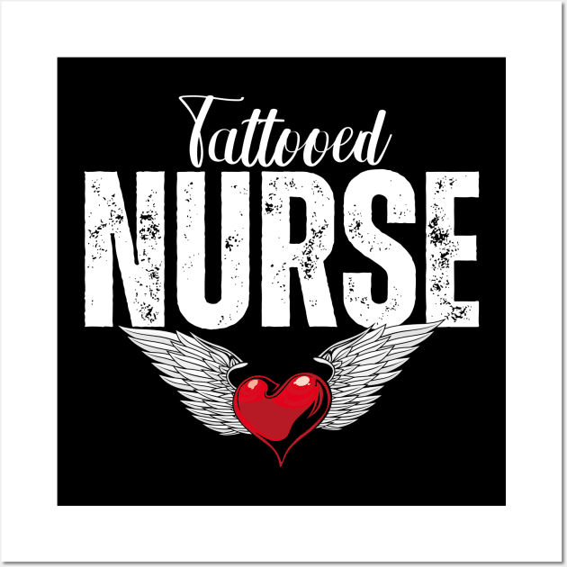 Tattooed Nurse Wings & Heart Wall Art by jackofdreams22